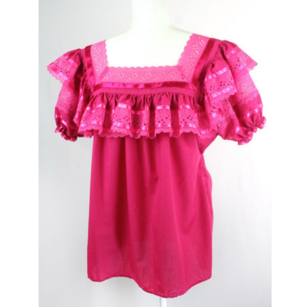 Handmade Mexican Pink Ruffles & Ribbons Top - Picture 3 of 5